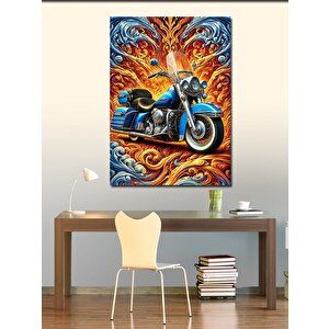 Kanvas Tablo Alevli Motosiklet Çizimi 70x100 cm