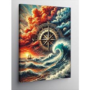 Kanvas Tablo Fırtına Dalgası Ve Pusula 50x70 cm