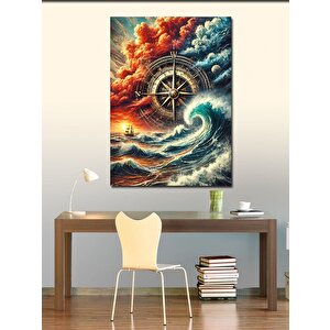 Kanvas Tablo Fırtına Dalgası Ve Pusula 100x140 cm