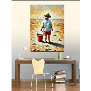 Kanvas Tablo Kumsalda Çocuk Ve Kova 100x140 cm