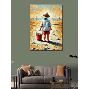 Kanvas Tablo Kumsalda Çocuk Ve Kova 100x140 cm