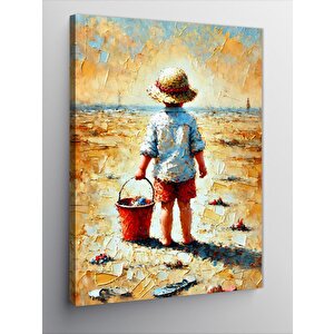 Kanvas Tablo Kumsalda Çocuk Ve Kova 50x70 cm