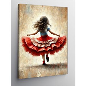 Kanvas Tablo Kırmızı Elbiseli Küçük Kız 100x140 cm