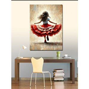 Kanvas Tablo Kırmızı Elbiseli Küçük Kız 100x140 cm