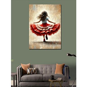 Kanvas Tablo Kırmızı Elbiseli Küçük Kız 100x140 cm