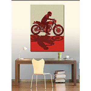 Kanvas Tablo Kırmızı Motosiklet Çizimi 70x100 cm