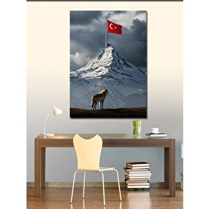 Kanvas Tablo Türk Bayrağı Ve Dağ 100x140 cm