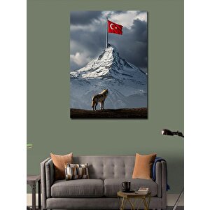 Kanvas Tablo Türk Bayrağı Ve Dağ 100x140 cm