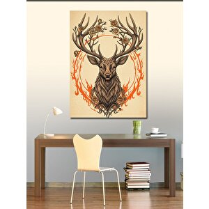 Kanvas Tablo Geyik Ve Antik Desen 70x100 cm
