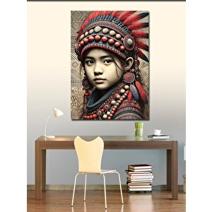 Kanvas Tablo Kızılderili Çocuk Ve Geleneksel Başlık 100x140 cm