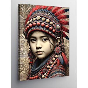 Kanvas Tablo Kızılderili Çocuk Ve Geleneksel Başlık 70x100 cm