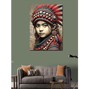 Kanvas Tablo Kızılderili Çocuk Ve Geleneksel Başlık 70x100 cm