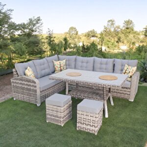 Aria | Rehome Rattan İki Puflu L Köşe Takımı | 708