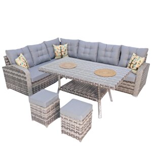 Aria | Rehome Rattan İki Puflu L Köşe Takımı | 708