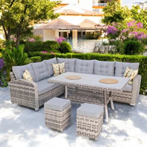 Aria | Rehome Rattan İki Puflu L Köşe Takımı | 708
