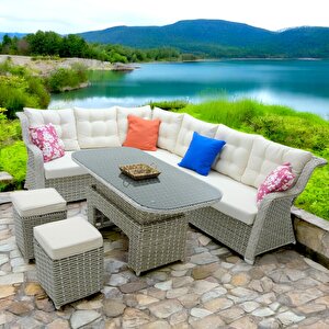 Serena | Rehome Rattan İki Puflu L Bahçe Köşe Takımı | 316