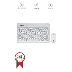 Torima Tmk-08 Beyaz Kablosuz Bluetooth Klavye Mouse Seti