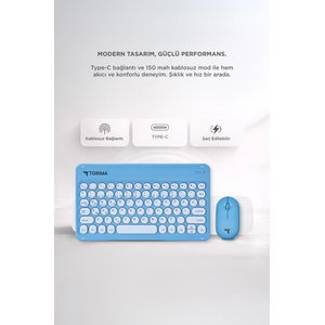 Torima Bluetooth Kablosuz Klavye Mouse Seti Tmk08 Mavi
