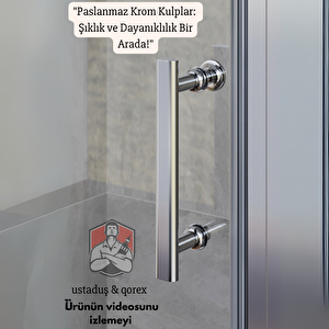 Ustaduş - Qorex Marka - 6 Mm Füme Temper Cam Duşakabin H:190 Özel Seri Krom Aksesuar.  Qorex Duşakabin Ve Banyo Temizlik Spreyi 90x110 cm