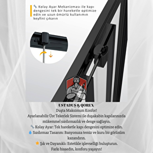 Ustaduş - Qorex Marka - 6 Mm Füme Temper Cam Duşakabin H:190 Özel Seri Krom Aksesuar