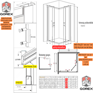 Ustaduş - Qorex Marka - 6 Mm Füme Temper Cam Duşakabin H:190 Özel Seri Krom Aksesuar