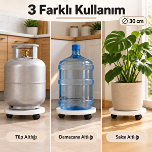 Yuvarlak Ahşap Saksı Altlığı Damacana Tüp Saksı Sehpası