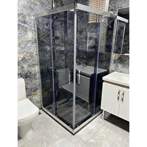 Ustaduş - Qorex Marka - 6 Mm Füme Temper Cam Duşakabin H:190 Özel Seri Krom Aksesuar 90x110 cm