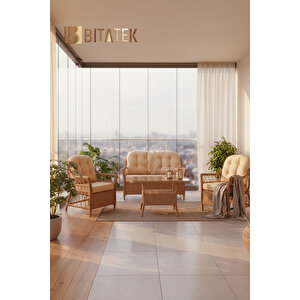 Milas 2'li Bahçe Ve Balkon Takımı Kahverengi 2+1+1 Masalı