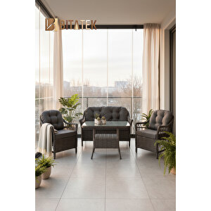 Milas 2'li Bahçe Ve Balkon Takımı Antrasit 2+1+1 Masalı