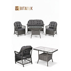 Milas 2'li Bahçe Ve Balkon Takımı Antrasit 2+1+1 Masalı