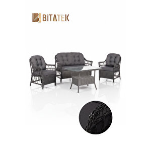 Milas 2'li Bahçe Ve Balkon Takımı Antrasit 2+1+1 Masalı