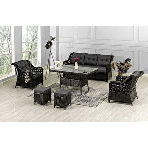 Datça Rattan Bahçe Mobilyası 3+1+1 Antrasit/masalı