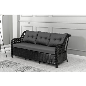 Datça Rattan Bahçe Mobilyası 3+1+1 Antrasit/masalı