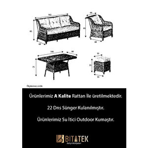 Datça Rattan Bahçe Mobilyası 3+1+1 Antrasit/masalı