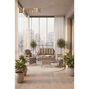 Milas 2'li Bahçe Ve Balkon Takımı Açık Gri 2+1+1 Masalı