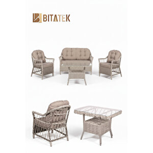 Milas 2'li Bahçe Ve Balkon Takımı Açık Gri 2+1+1 Masalı