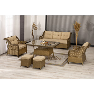 Datça Rattan Bahçe Mobilyası 3+1+1 Kahverengi/masalı
