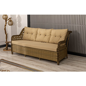 Datça Rattan Bahçe Mobilyası 3+1+1 Kahverengi/masalı