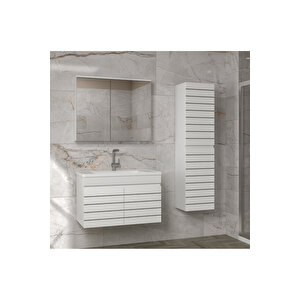 Trend Line (80 35) 115 Cm Ayna Dolaplı Boy Dolaplı Lavabolu Mdf Banyo Dolabı Seti-hazır Kurulu-