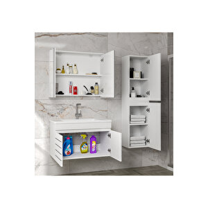 Trend Line (80 35) 115 Cm Ayna Dolaplı Boy Dolaplı Lavabolu Mdf Banyo Dolabı Seti-hazır Kurulu-