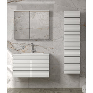 Trend Line (80 35) 115 Cm Ayna Dolaplı Boy Dolaplı Lavabolu Mdf Banyo Dolabı Seti-hazır Kurulu-
