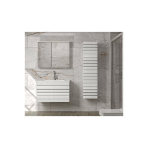 Trend Line (80 35) 115 Cm Ayna Dolaplı Boy Dolaplı Lavabolu Mdf Banyo Dolabı Seti-hazır Kurulu-