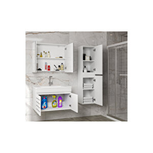Trend Line (80 35) 115 Cm Ayna Dolaplı Boy Dolaplı Lavabolu Mdf Banyo Dolabı Seti-hazır Kurulu-