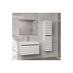 Dark Line (80 35) 115 Cm Ayna Dolaplı Boy Dolaplı Lavabolu Mdf Banyo Dolabı Seti-hazır Kurulu-