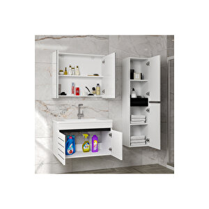 Dark Line (80 35) 115 Cm Ayna Dolaplı Boy Dolaplı Lavabolu Mdf Banyo Dolabı Seti-hazır Kurulu-