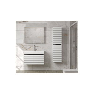 Dark Line (80 35) 115 Cm Ayna Dolaplı Boy Dolaplı Lavabolu Mdf Banyo Dolabı Seti-hazır Kurulu-
