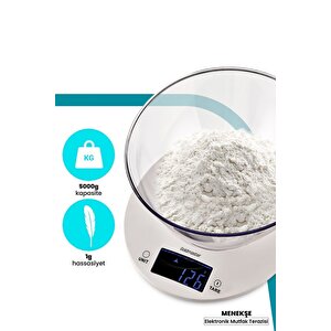 Menekşe Geniş Led Ekranlı Dokunmatik Dijital Hassas 1gr-5kg Mutfak Tartısı Terazisi