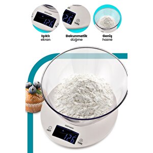 Menekşe Geniş Led Ekranlı Dokunmatik Dijital Hassas 1gr-5kg Mutfak Tartısı Terazisi