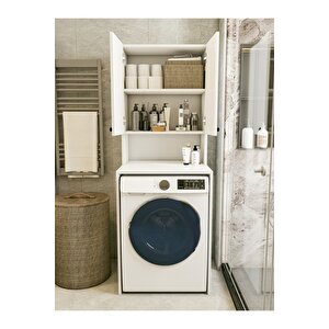 Çamaşır Makinesi Dolabı Parlak Beyaz Modern Banyo Dolabı
