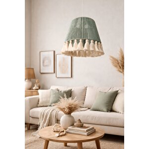 El Yapımı Bohem Makrome Avize – Yeşil | Arne Retro 30 cm